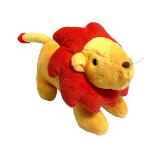 King Plush Lion Stuffed Animal Toy 12.5 in length 5+ Ages Yellow Red